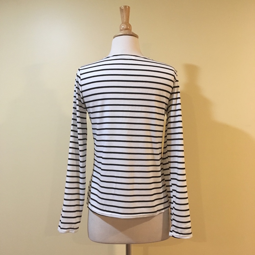 Lace Up V Neck Striped Long Sleeve Knit Top - Picture 4 of 4